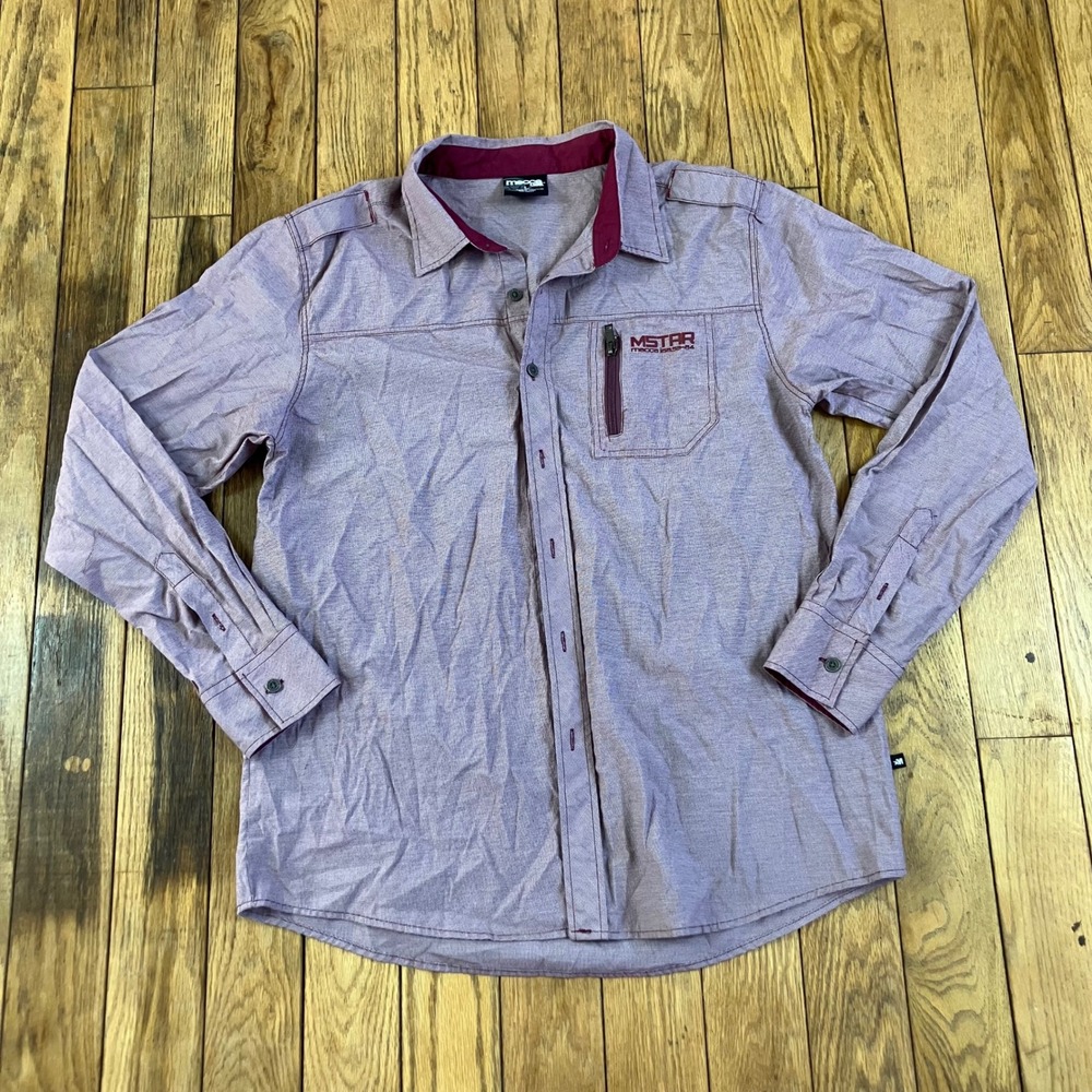 Vintage Mecca USA Mens Long Sleeve Button Down Shirt Maroon MSTAR Zip Pocket L‎